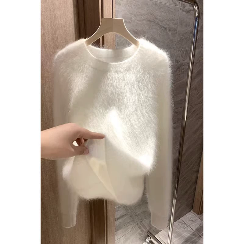 Белый пуловер для женщин, осень-зима, мягкий и свободный, высококачественный трикотажный топ из имитации норкового бархата, модный тренд 2025 года