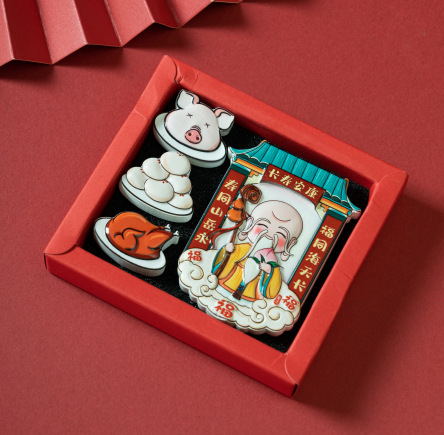Guochao suministro de dinero para el refrigerador de Dios dibujos animados estereoscópicos pegatinas magnéticas pegatinas magnéticas de Dios de la cocina de la creación de recuerdos decorativos para atraer dinero