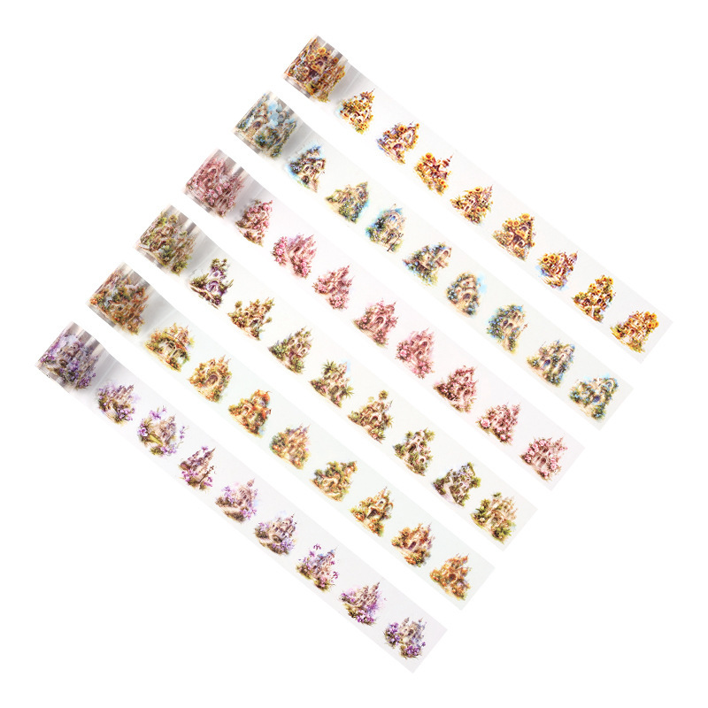 Nanzhi torre transparente cinta adhesiva impermeable pet diy cuentas de mano paisajismo pegatinas de decoración de papeleto pegatinas de castillo de ensueño