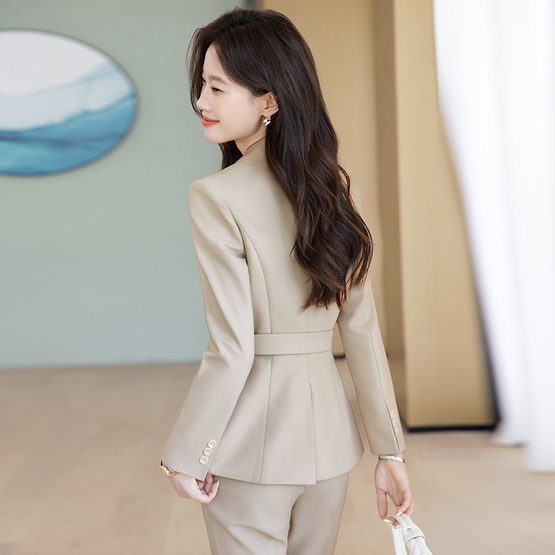 米色西装套装女春秋轻奢高级感阔腿裤职业正装小个子休闲西服外套|undefined
