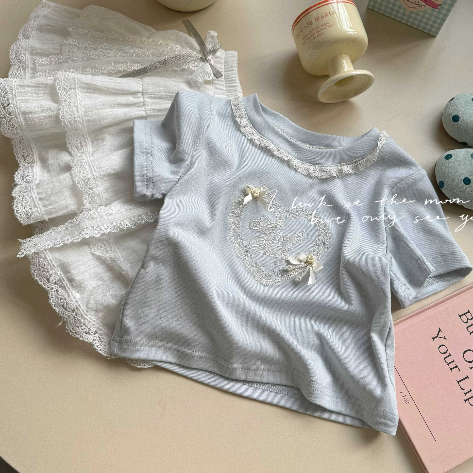 女児半袖tシャツ2025新作夏服中大童新中国式刺繍上着ファッション中小童