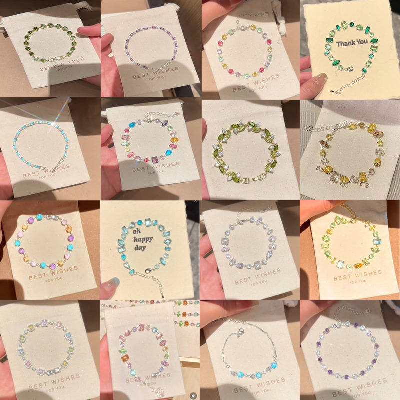 [Rainbow Story] Dopamine Colorful Sparkling Diamond Bracelet - Niche, Light Luxury, High-End, Clear and Sweet Sparkling Diamond Women's Bracelet