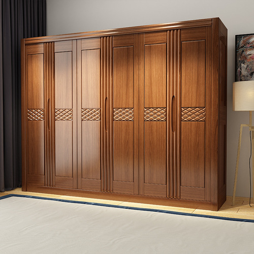 新中式全实木现代三四五六门对开门衣柜卧室衣橱家用白色储物柜