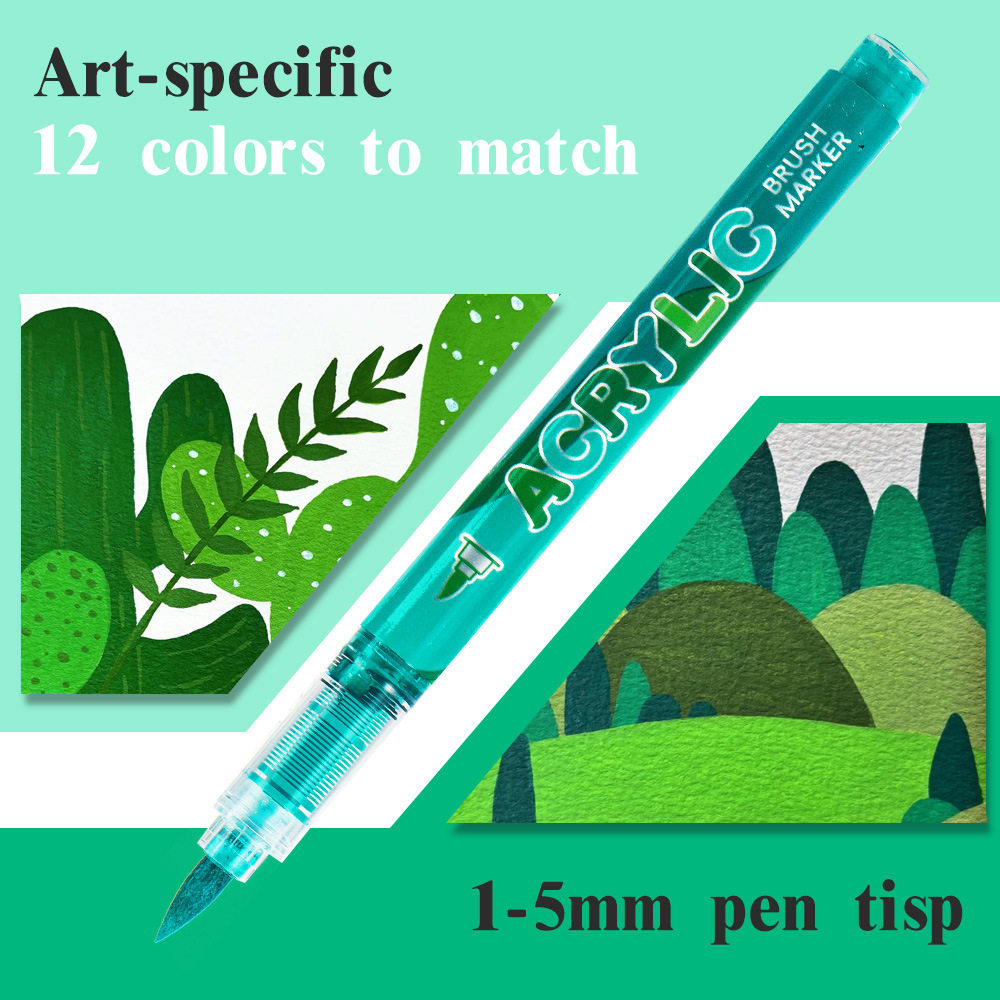 Líquido directo acrílico marcador verde serie de pintura de arte marcador de color impermeable papel plegable marcador