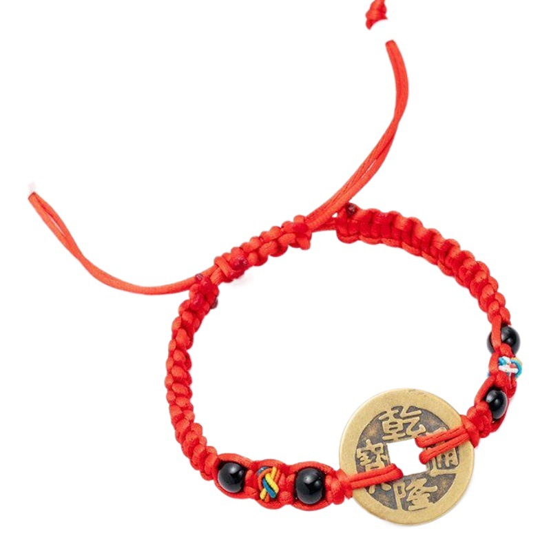 Wholesale Pure Copper Diamond Knot Red Rope Five Emperors Money Bracelet Anklet Men and Women Personalized Copper Money Colorful Rope Hand Rope Hand-Woven