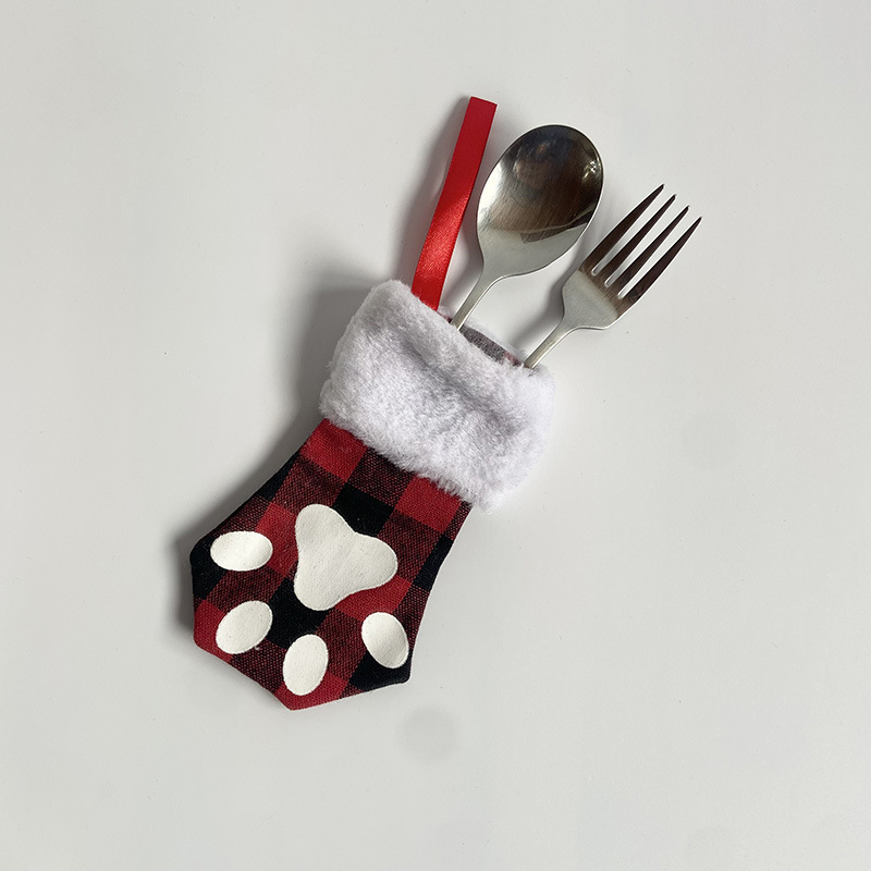 国境を越えた新しいクリスマス装飾犬の足のカトラリーセットクリスマスギフトバッグレストランデスクトップキッチン用品装飾卸売|undefined
