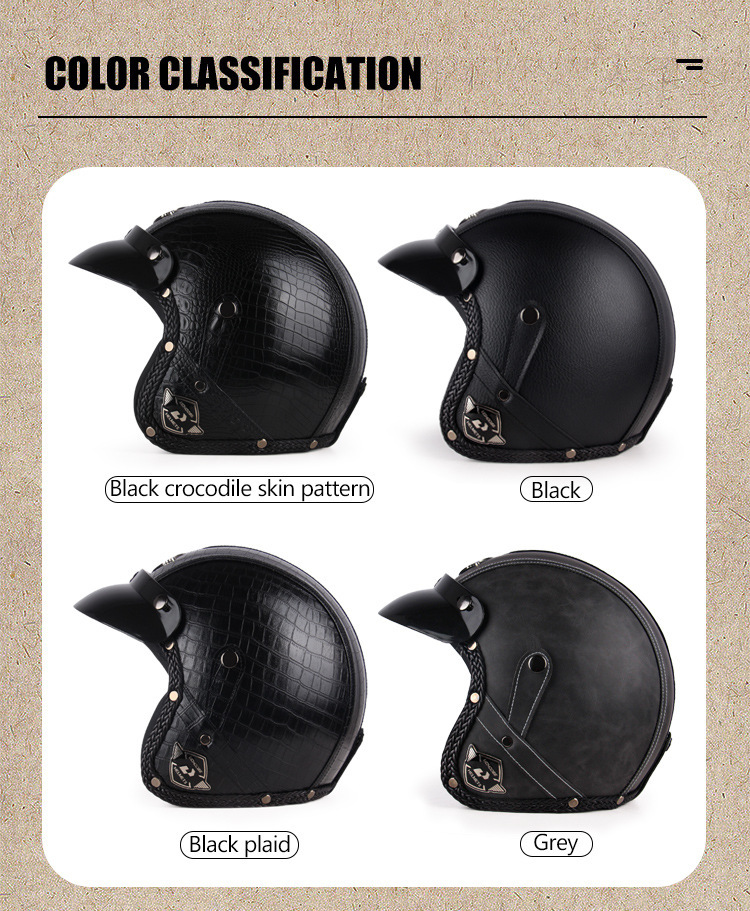 Four Seasons Retro Harley Helmet Leather Electric Vehicle 3/4 Half Helmet Big Turtle King Scooter Motorcycle Helmet
