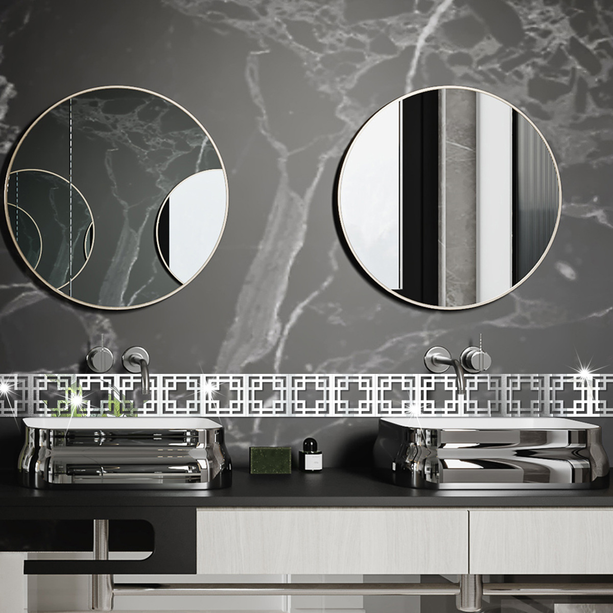Costura hueca tridimensional de acrílico pegatinas de pared transfronteriza Amazon sala de estar baño pared cintura línea Decoración image 5