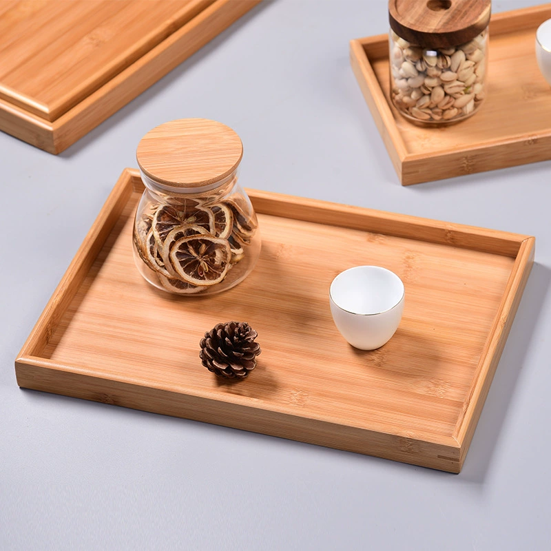 Rectangular Bamboo Serving Tray with Handle, Natural Bamboo Wood, Multiple Sizes (22×13–70×50 cm)