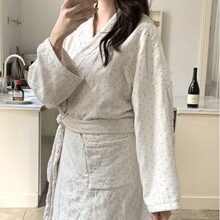 韩国ins冬季保暖小羊羔毛加厚三层夹棉波点宽松大码居家睡袍浴袍