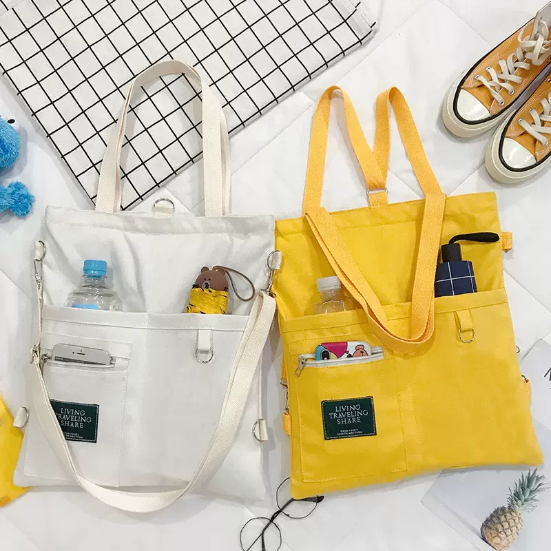 帆布包包小众文艺女单肩斜跨包大容量ins风双肩背包学生补习袋