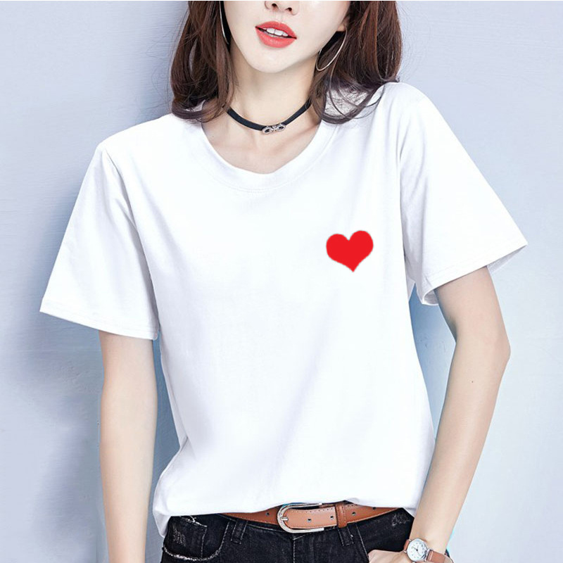 Summer white base body-friendly T-shirt with a round collar for…
