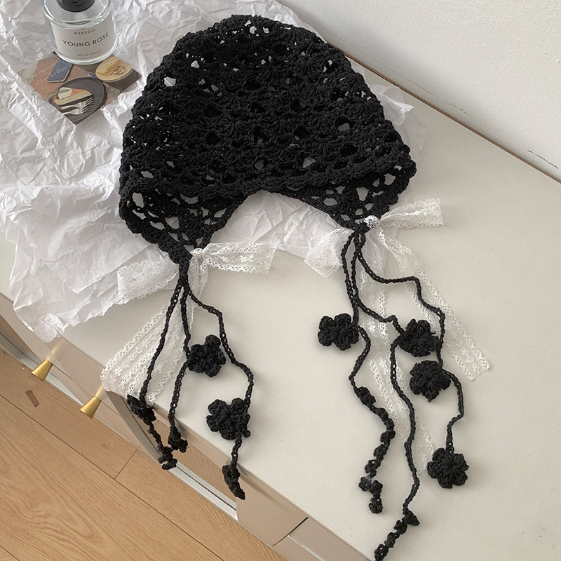 春夏薄款手工编针织帽女镂空钩花毛线帽甜美文艺显脸小包头堆堆帽|undefined