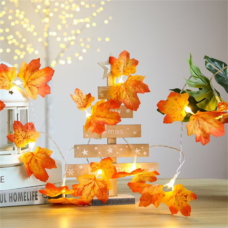 Otoño dorado de arce fresco calabaza atmósfera lámpara decoración de la habitación valla exterior lámpara colgante LED cadena de lámparas de color