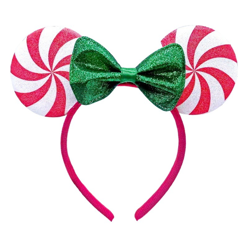Christmas Candy Minnie Ears Diadema Accesorios para el cabello Christmas Amusement Park Holiday Cute Mickey Ears Hebilla Adornos