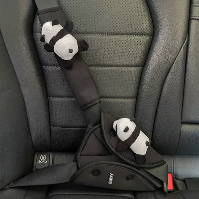 Car child seat belt adjustment triangle retainer anti-collar panda shoulder protector car safety belt stopper (Seat belt shoulder pad) - two-piece-set-pa-pa-panda-black-triangular-fixer