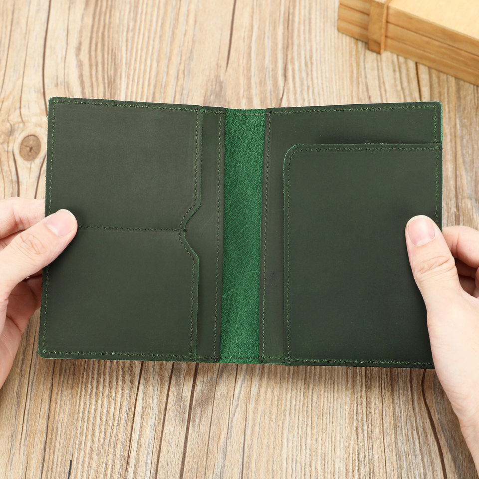 Ví đựng hộ chiếu đa năng bằng da bò thật cho nam, túi đựng thẻ và tiền xu thủ công — Màu nâu sẫm, màu đen, màu xanh lá cây