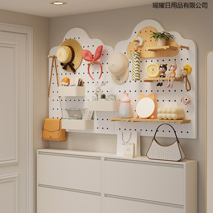 Solid Wood Perforated Board Cloud Entrance Shoe Cabinet Storage Rack Wall-Mounted Home Background Decorative Wall