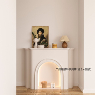 French Cream Style Fireplace Cabinet Living Room Decorative Cabinet Luminous Storage Cabinet Nordic White Indoor Display Cabinet B&B