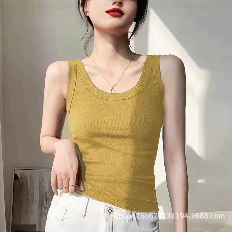 Popular Threaded Cotton Camisole for Women's Summer Outer Wear, Anti-Exposure Inner Wear, Breast-Covering Bottoming Shirt, Sleeveless Camisole