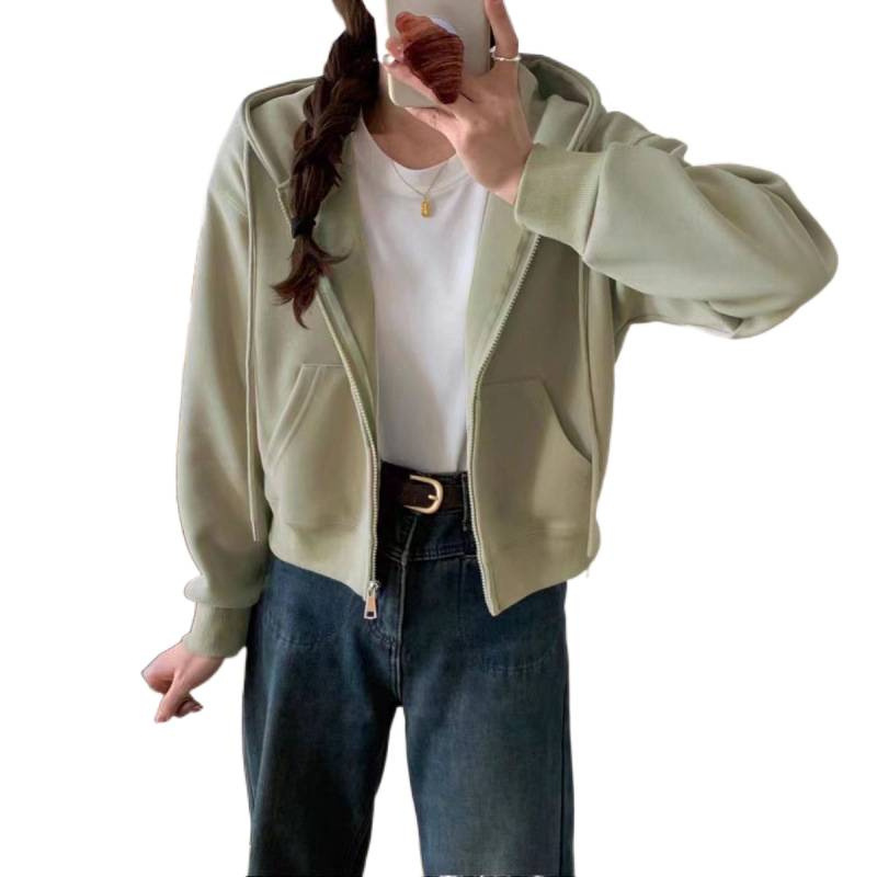 白灰卫衣开衫女2025春秋新款宽松休闲连帽棒球服短款美式运动外套|undefined