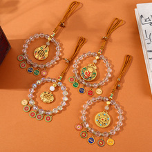 灵隐同款五福圆满汽车挂件五路财神平安锁挂饰吊坠国风纳福礼物