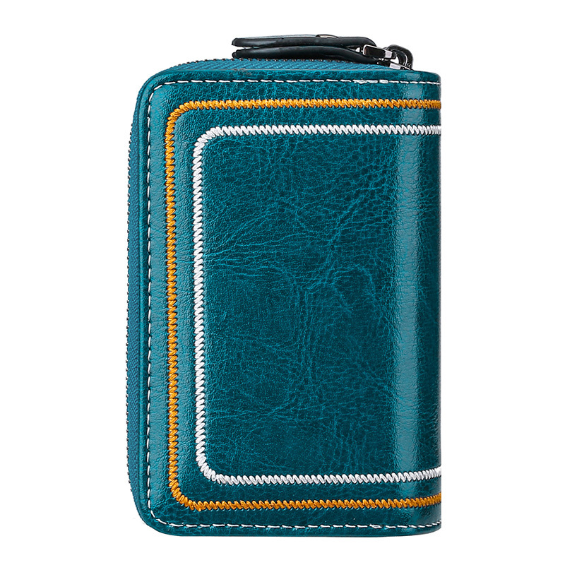 Nuevo cuero genuino multi-funcional clave caso de doble capa de la cremallera cubierta inferior anti-perdida cambio titular de la tarjeta de vaca coche clave caso