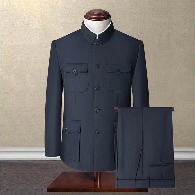 Middle-Aged and Elderly Men's Chinese-Style Traditional Spring and Autumn Jacket, High-End Winter Thick Chinese-Style Performance Tang Suit