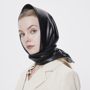 Cross-Border Amazon New Product High-End Pu Headscarf Black Headscarf European and American Versatile Warm Modification Shawl for Men and Women