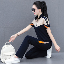 套装女夏新款广场舞运动套装韩版减龄时尚休闲立领短袖跑步两件套