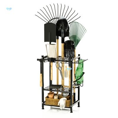 Garage Garden Tool Organizer Rack, Metal Yard Tool Rack,