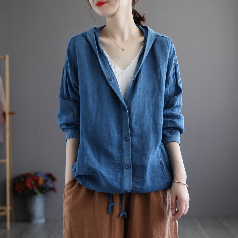 Spring and Summer New Loose Hooded Long-Sleeved Tops Thin Short Jackets
