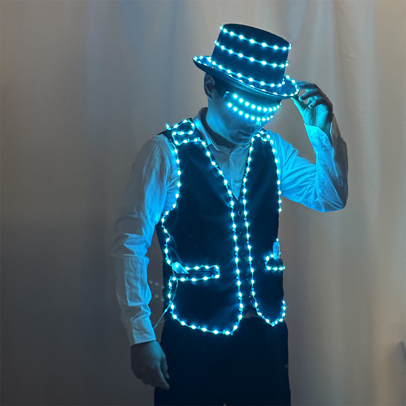 LED ilusionario fluye agua brillante sombrero negro fiesta bar bungee espectáculo decoración de la noche sombrero LED luminoso