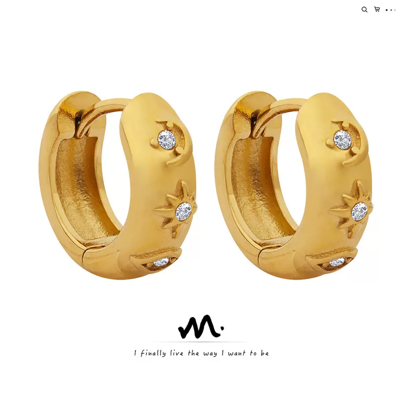 法式跨境热销复古耳环小众设计冷淡气质钛钢镀金镶锆石耳饰饰品女