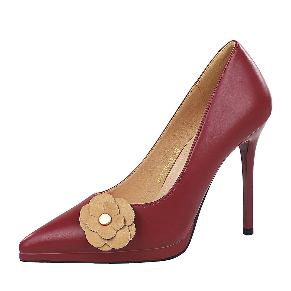 3255-H73TP Banquet High Heels Thin Heels Shallow Mouth Waterproof Platform Pointed Flower Decoration Temperament High Heels Single Shoes for Women