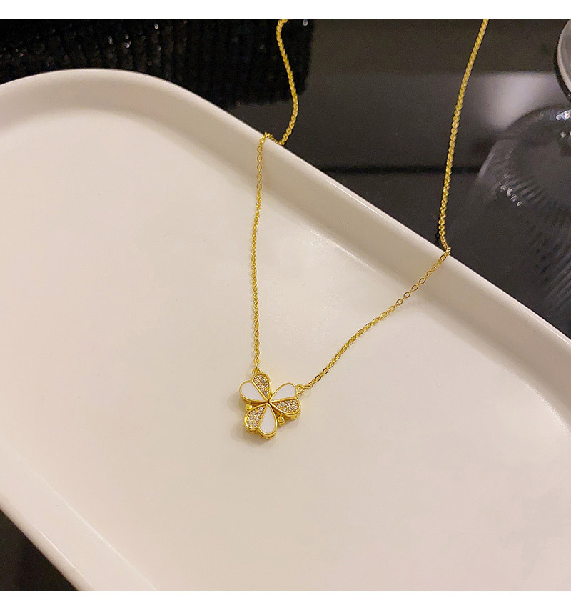 Fashion Heart Shape Flower Titanium Steel Enamel Plating Inlay Zircon Necklace 1 Piece