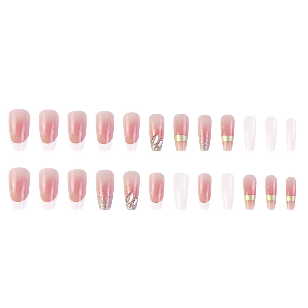 Polvo blanco estereoscópico francés usar uñas comerciales dulces y blanqueadores de uñas 24 piezas de parches de uñas mezclados
