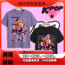 2025韩国版恶魔猎人印花t恤新原宿风格时尚卡通图案中性宽松圆领