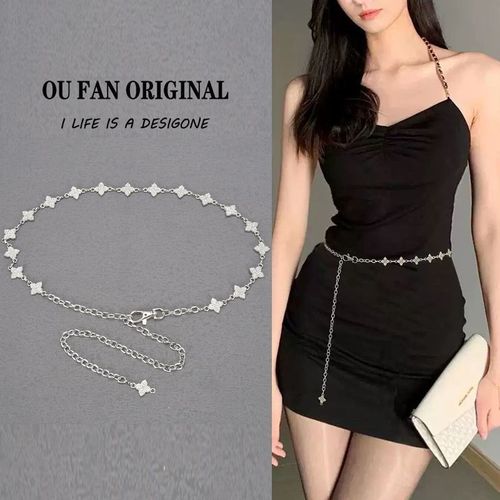 Elegant Pearl Belt Chain Accessory for Women, Water Diamond Chain Belt Decoration, Matches Skirts and Jeans, Chain for Summer, Instagram Style