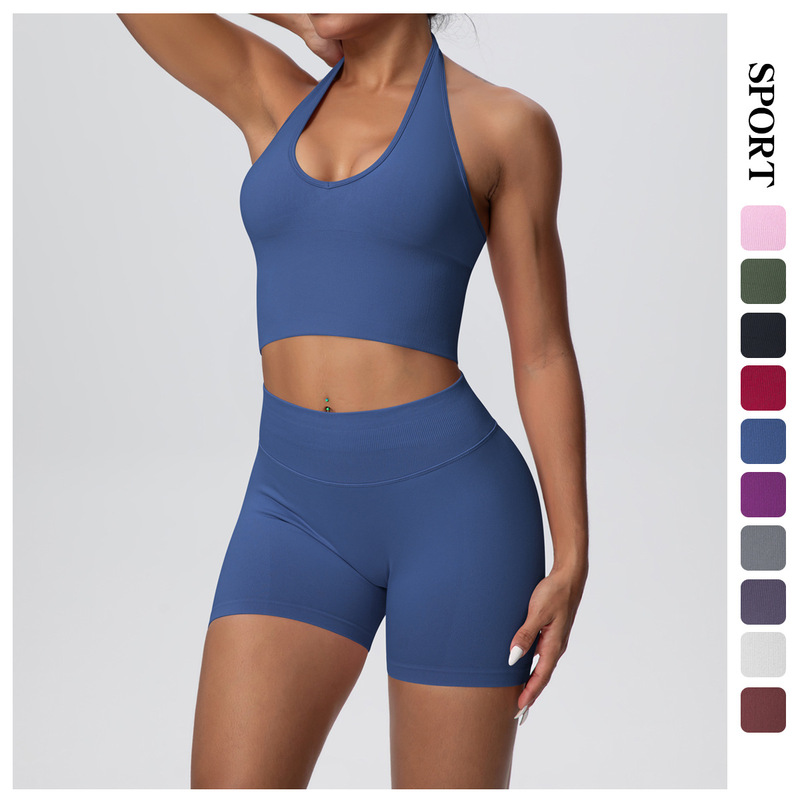 New Seamless Breathable Beautiful Back Halter Bra High Waist Hip Lifting Yoga Clothing Suit Outdoor Running Fitness Sportswear