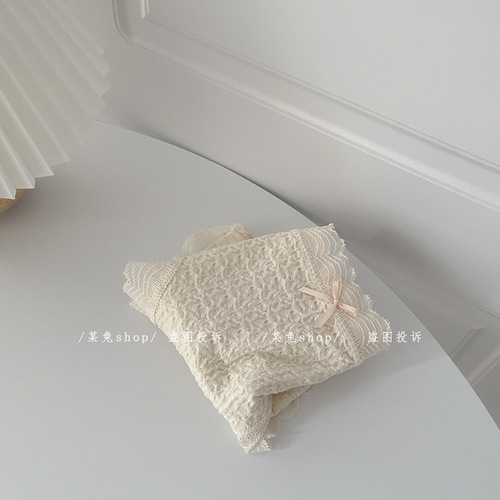 Milk-flavored puffs, soft and highly elastic hip-covering girls' day sweet and simple solid color lace edge pure cotton crotch panties for women