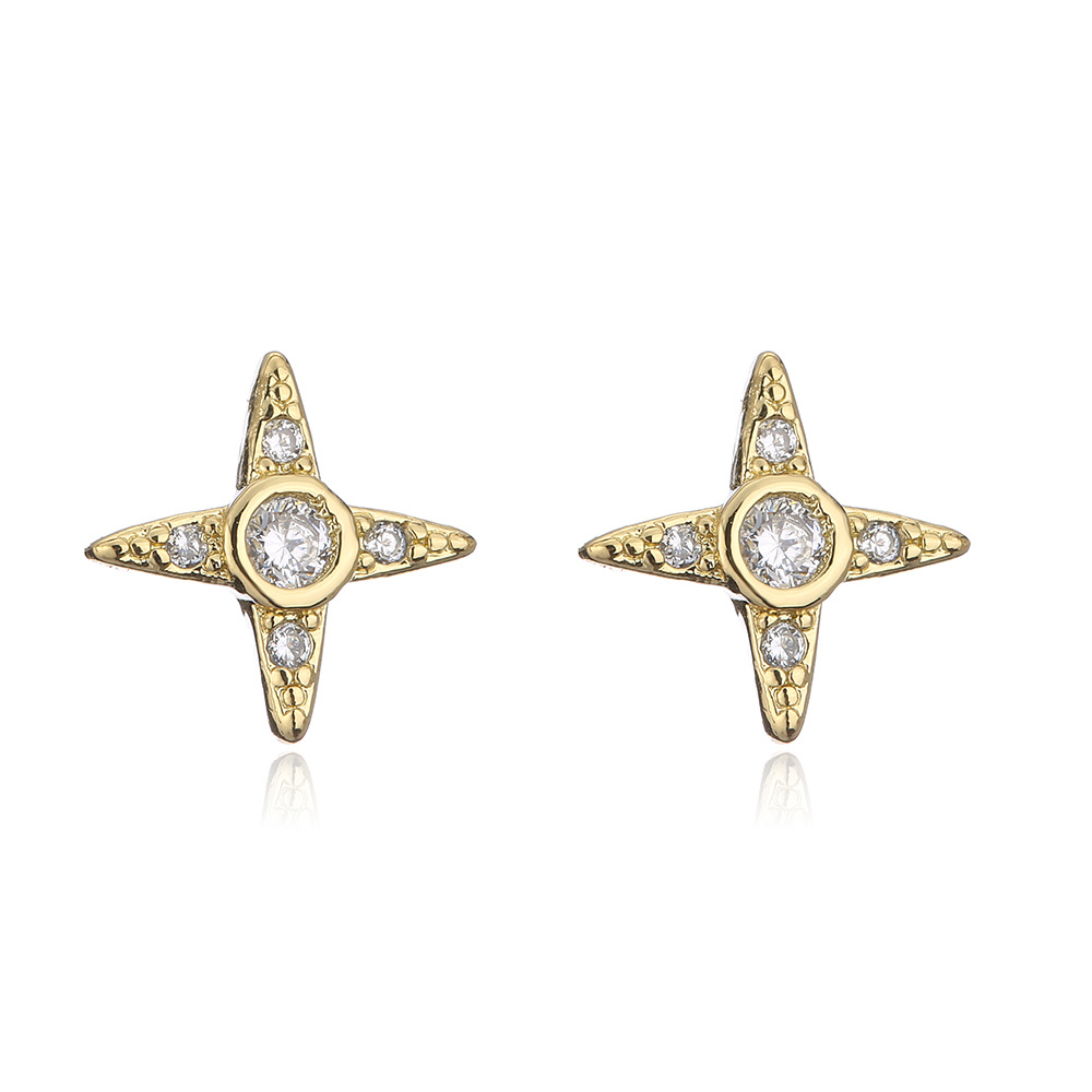 Fashion Copper Plated 18k Gold Zircon Star Stud Earrings display picture 4