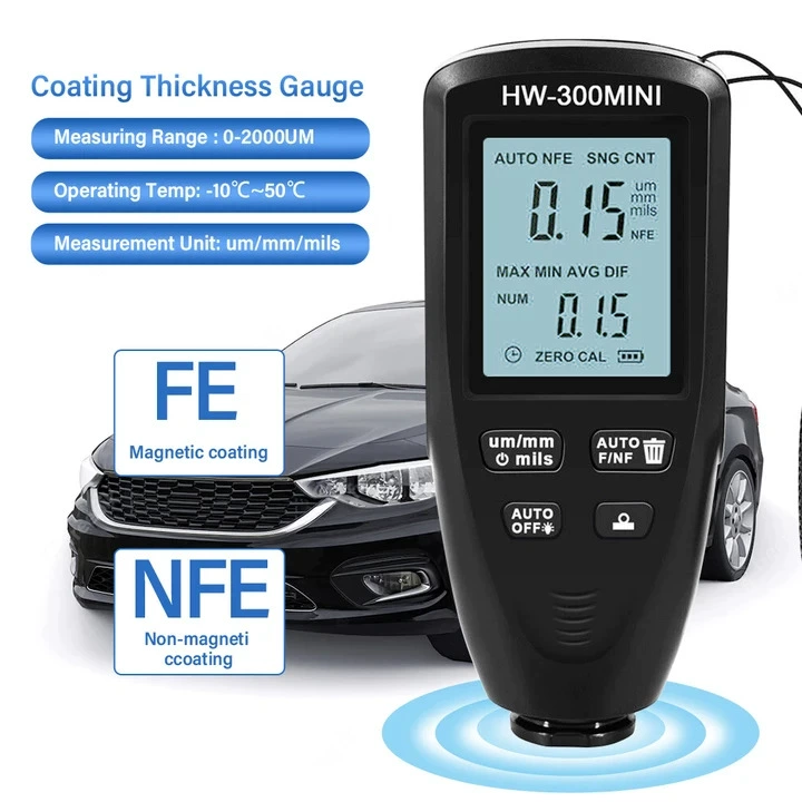 HW-300MINI Высокоточный измеритель толщины покрытия Противоскользящий измеритель пленки краски порошковое покрытие автомобильный толщиномер