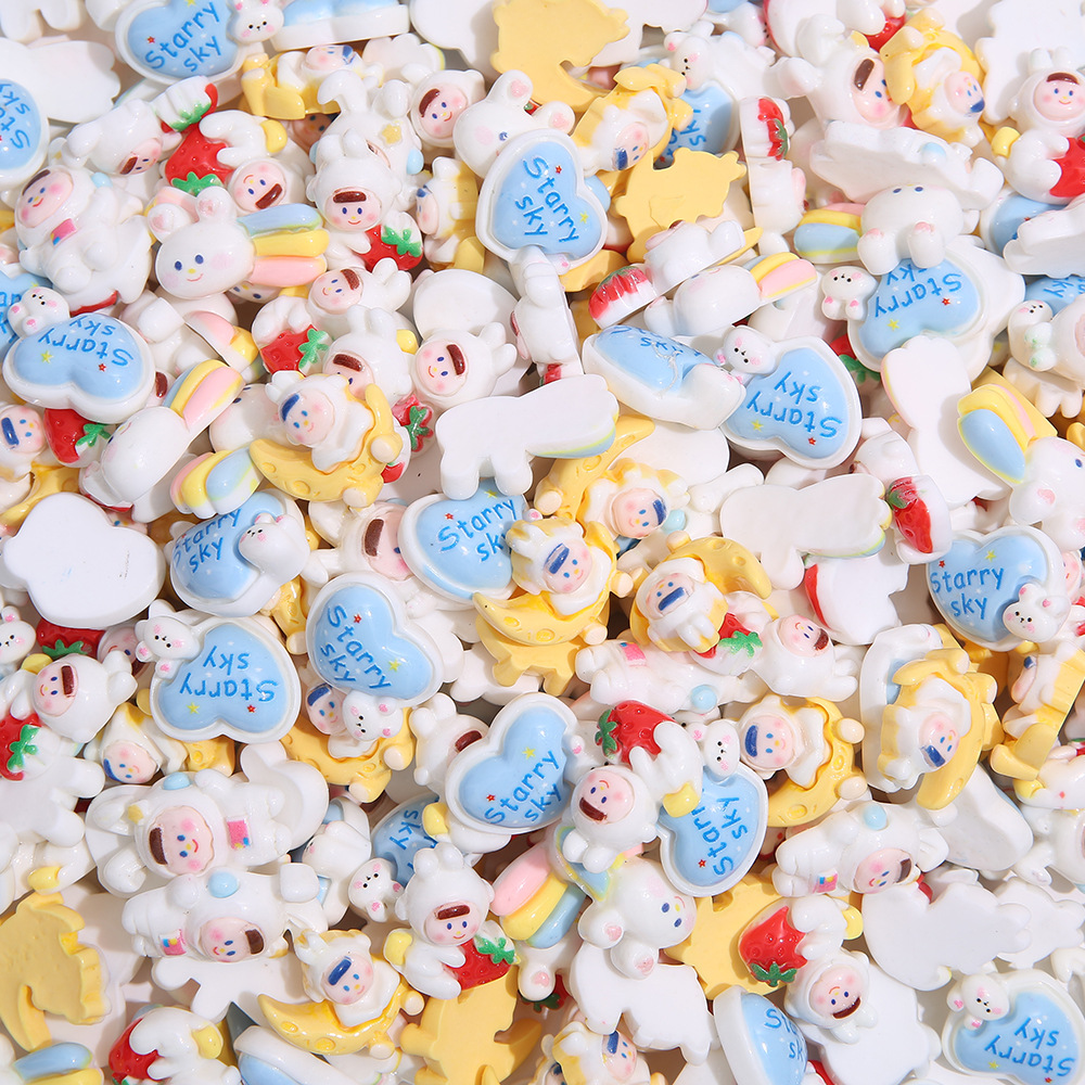 Nueva historieta brillante figura espacio resina accesorios DIY estrellado conejo teléfono caso accesorios de pelo zapato hebilla material hecho a mano al por mayor