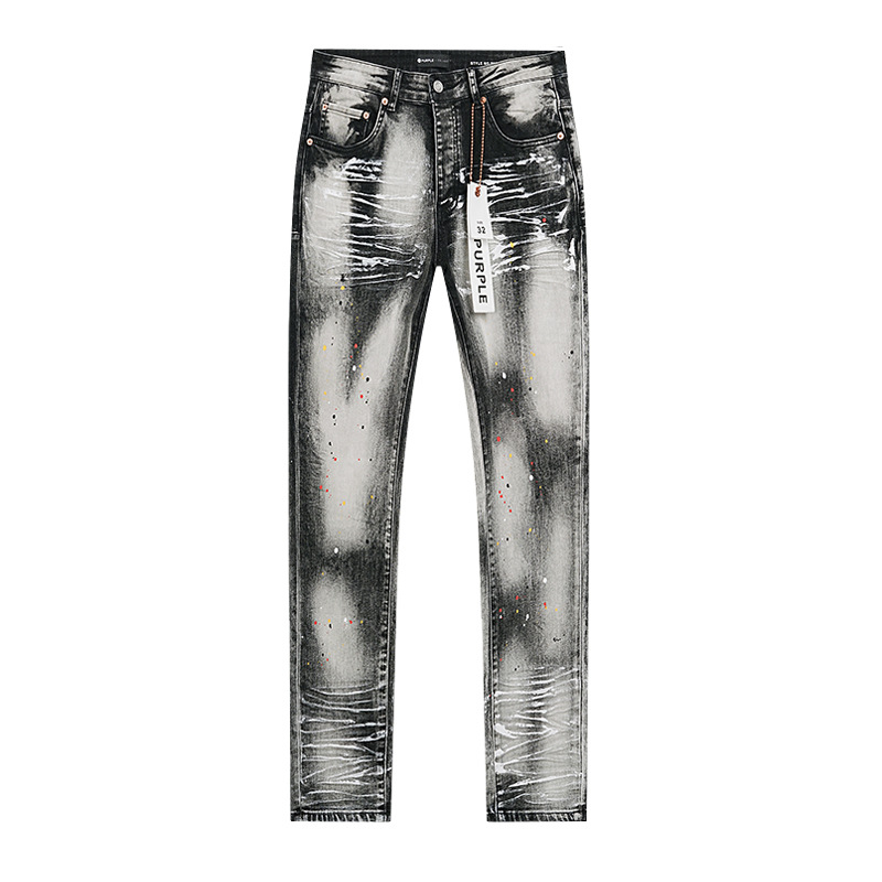 Comercio exterior transfronterizo mayorista purp1e estilo americano marca de alta calle agujero parche de tinta retrógrada lavado jeans pantalones cortos