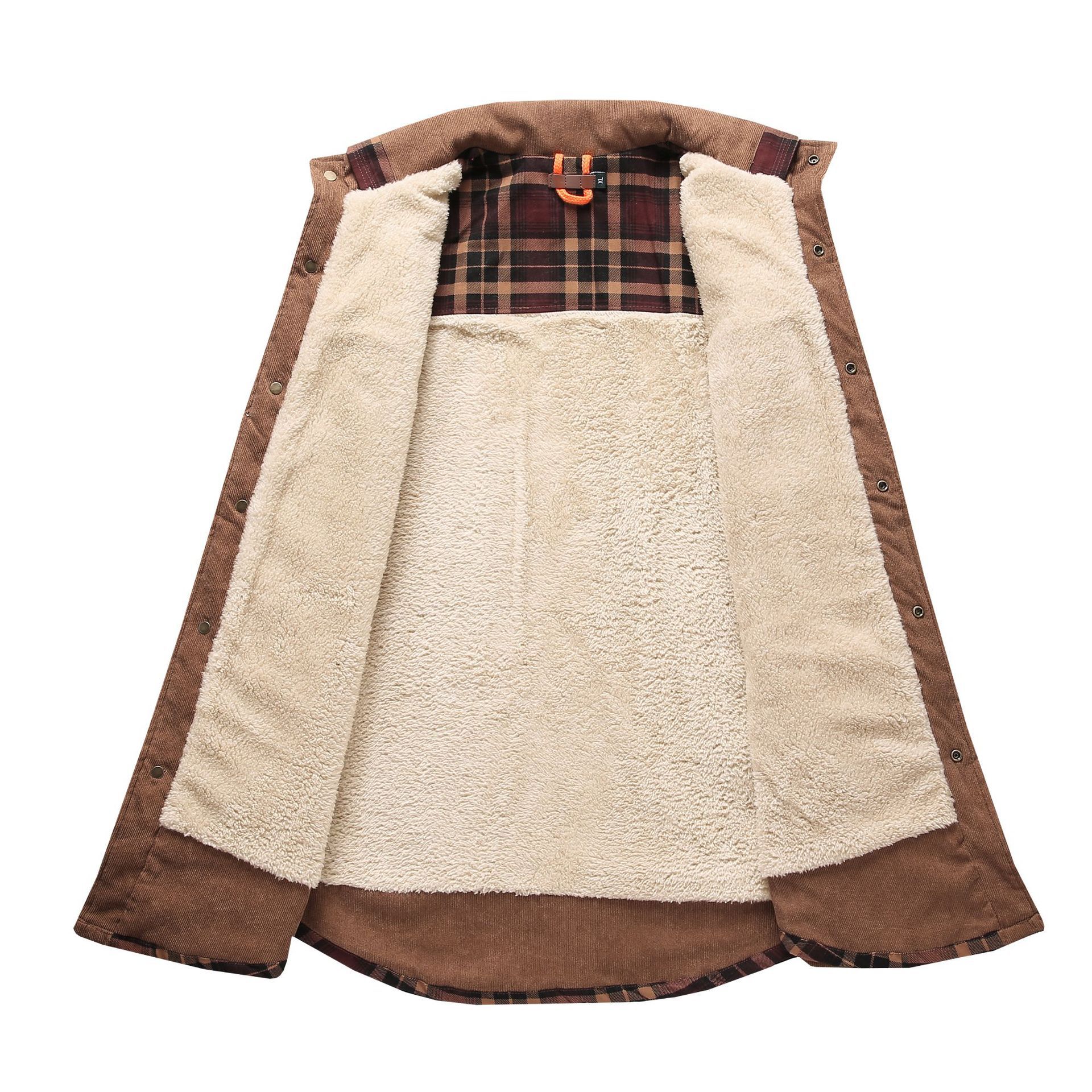 Vêtements pour hommes taille chemise à carreaux veste manteau pour hommes plus velours grande taille veste d'hiver en coton chaud_voghion.com