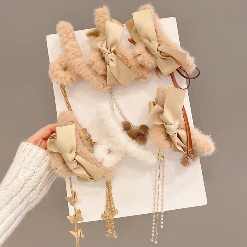 Corea del Sur felpa pelo clip Bola de Pelo borla colgante arco horquilla espalda Cabeza updo pelo agarre gran tiburón clip