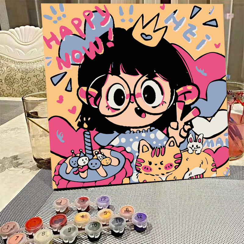 デジタル油絵diyの塗り絵の子供は漫画のアニメを埋めて色を塗ります。|undefined