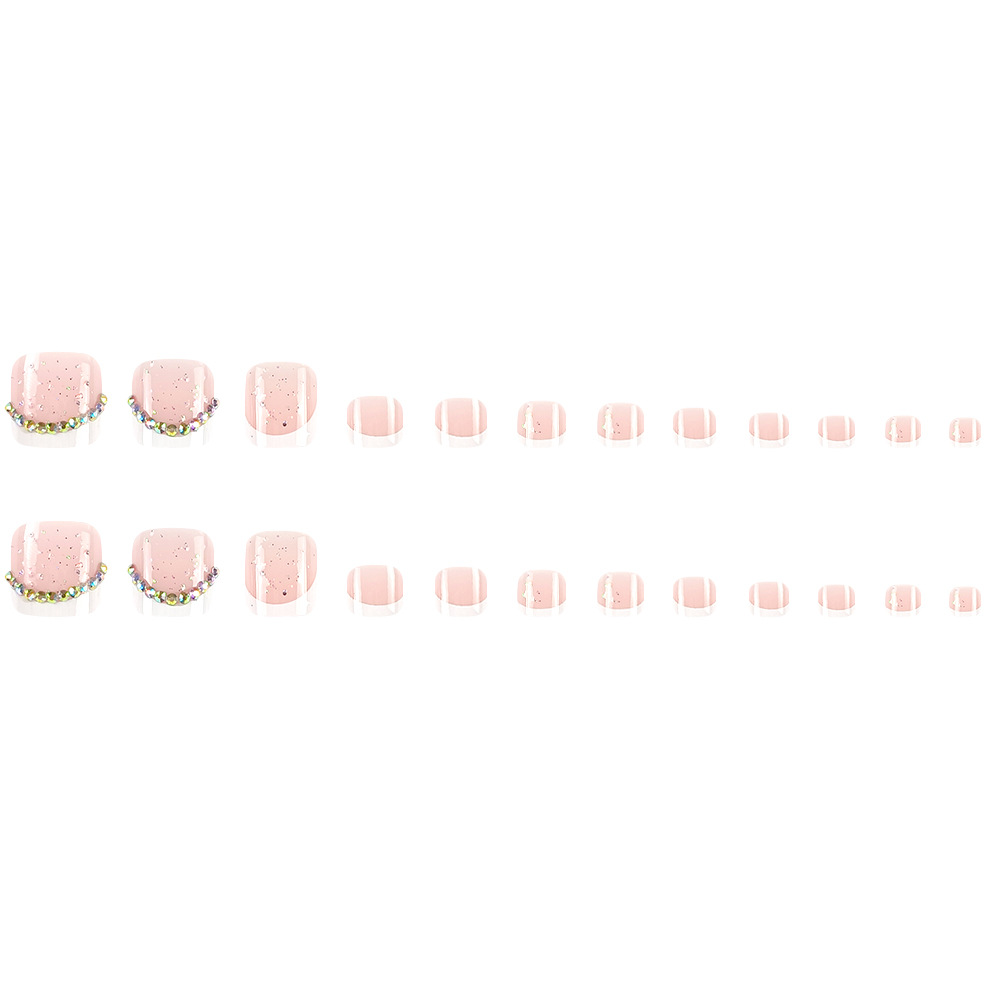 Comercio exterior brillante diamante rosa ornamentado manicure estilo francés delicado viento dulce desgaste de uñas de uñas 24 piezas de parche de uñas