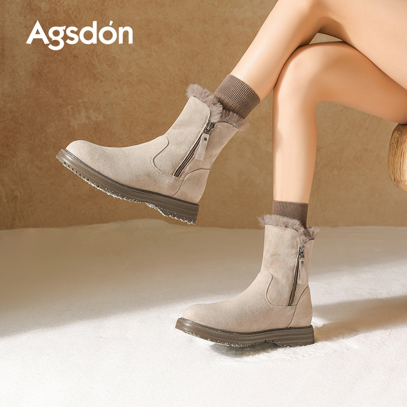 Botas de nieve de fondo grueso de Augu Shi Deng mujeres invierno 2025 zapatos de algodón gruesos de cañón corto, botas de moda de fondo plano pequeñas